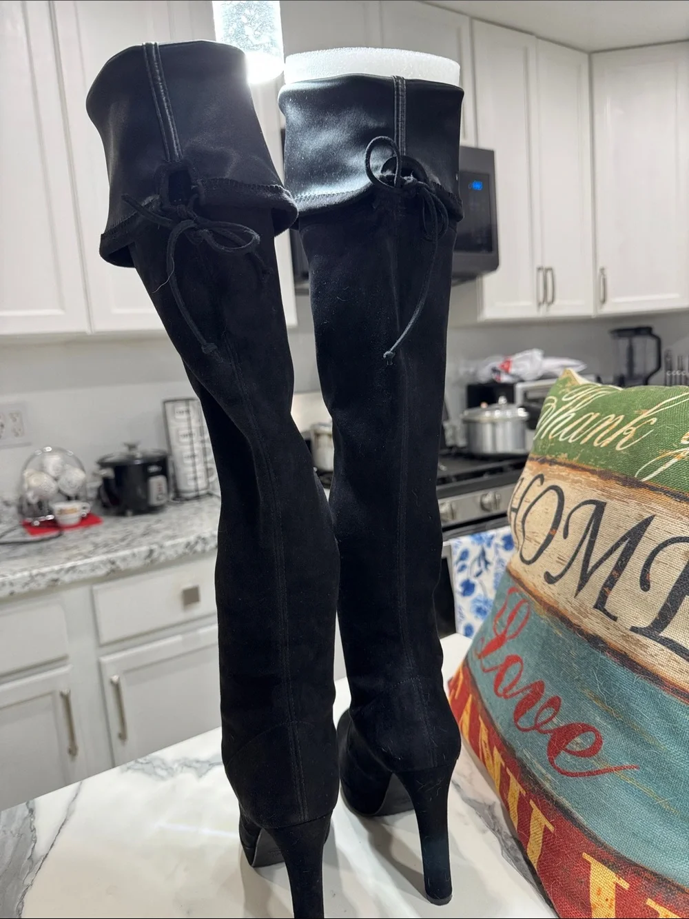 Stuart Weitzman Black Over-the-Knee Suede High Heel Boots